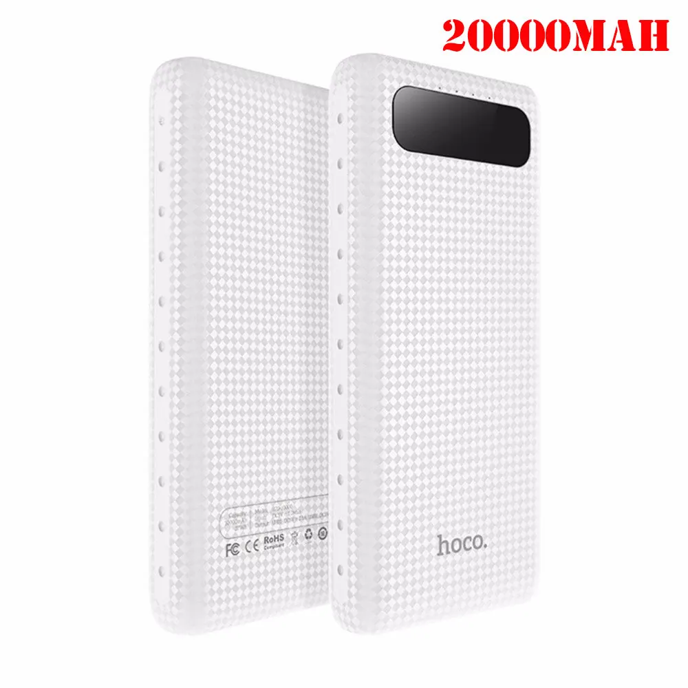 HOCO 20000 mAh Dual USB power Bank 18650 портативная Внешняя батарея Универсальное зарядное устройство для мобильного телефона power Bank 20000 mAh для телефонов - Цвет: Белый