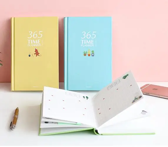 Colorful 365 days personal diary planner hardcover notebook 2017 office schedule cute Korean stationery libretas y cuadernos kinbor 4 colors cute planner notebook 365 days personal daily plan book project agendas 2017 kawaii gift korean stationery