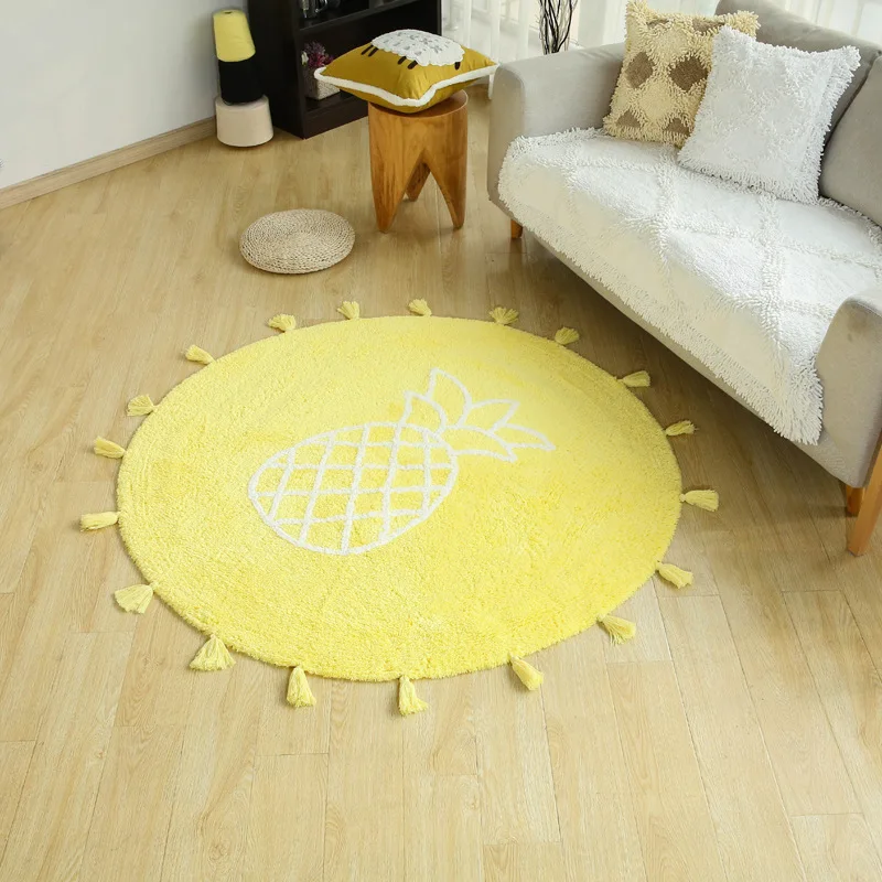 

Household cotton round mats Study bedroom floor carpet protection floor durable creative pineapple pattern yellow color rug