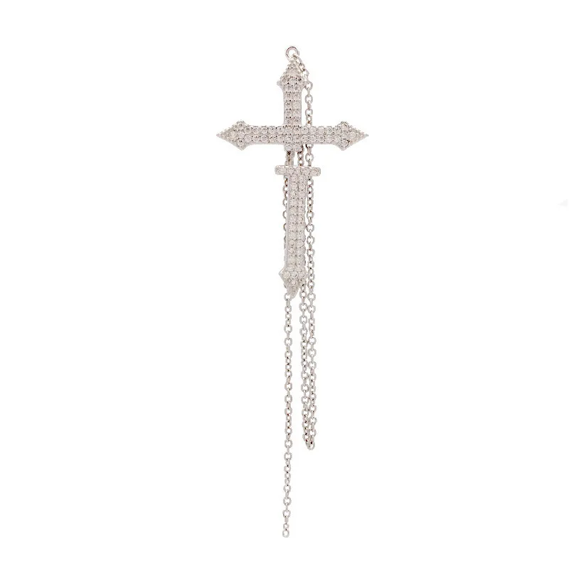 Летний S925 наборе серебристых спиц из брендовые серьги большого дизайна сережки-крестики один панк холодной Стиль ювелирных изделий для Для женщин в богемном стиле с искусственным бриллиантом