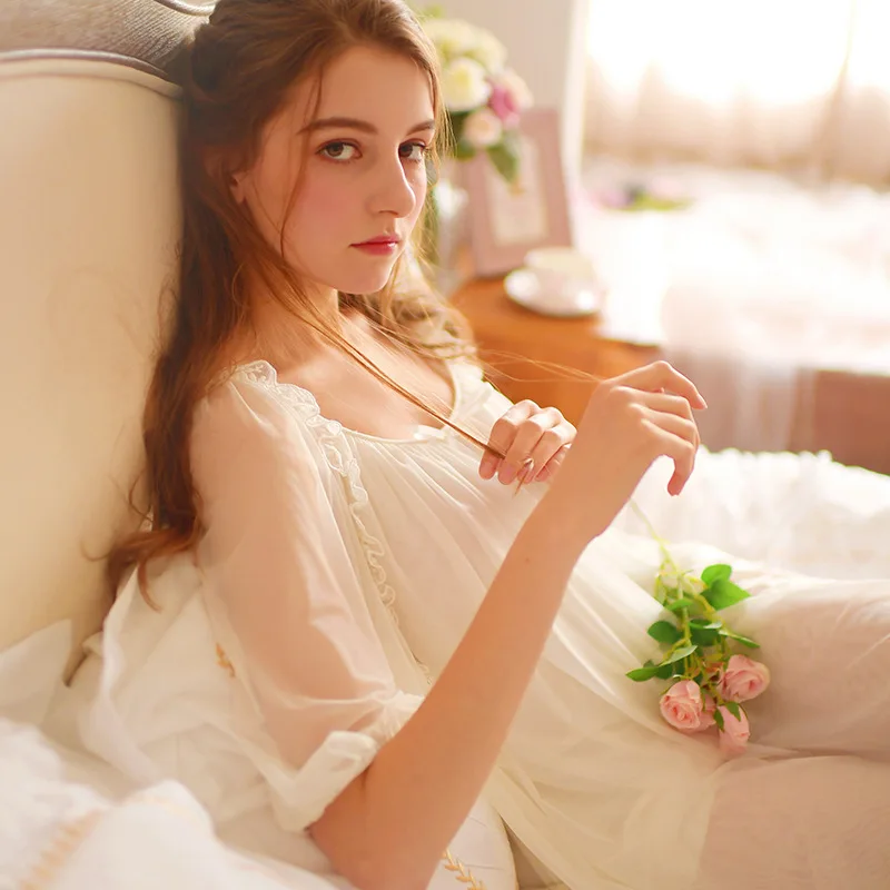 

New Sexy Sleepwear Retro Princess Nightgowns Summe Slant Split Fork Goddess Long Women Dresses Sleepshirts Lady Night Dress