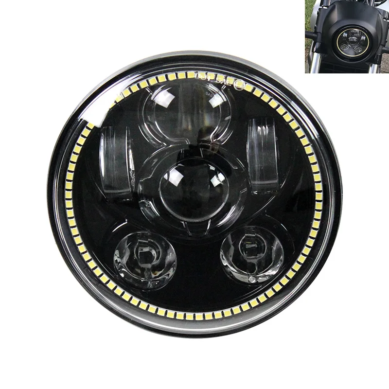 

FADUIES Black 5 3/4" LED Headlight with White LED Halo Ring for Harley Sportster, Dyna, Indian Scout others