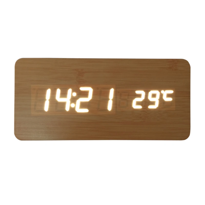 Звуковое управление будильники Деревянные Часы светодиодный дисплей деревянные часы с календарем/секунда цифровые часы