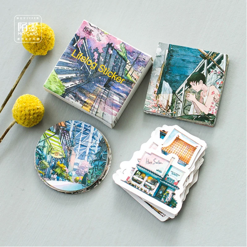 

45pcs/pack Beautiful Streetscape Street View Paper Stickers Student Stationery Notebook Bottle DIY Adhesive Decor Stick Label