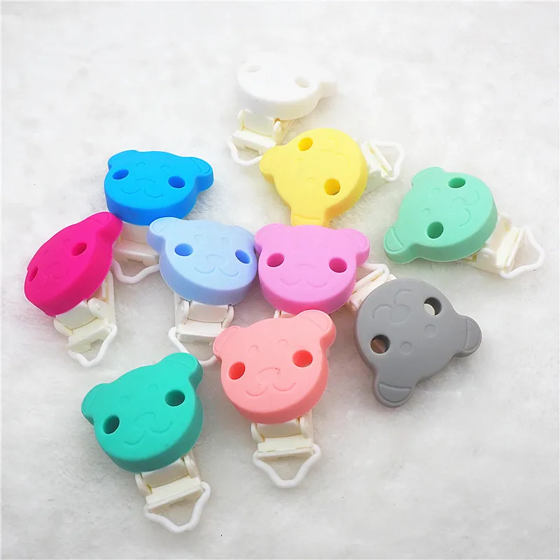 Chenkai 10 шт. силиконовый медведь зажимы DIY животное детский Прорезыватель кольцо для соски Монтессори сенсорные ювелирные изделия держатель цепи игрушки зажимы