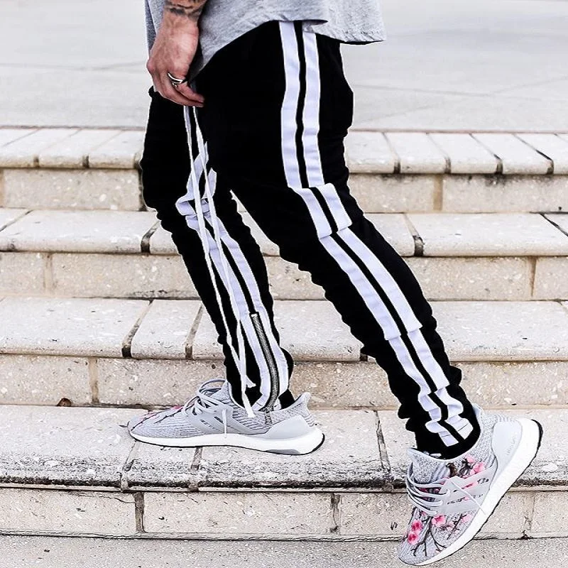 

HZIJUE Zipped Ankle Track Pants Waist Banding Panelled Side Stripe Zip Pockets Color Contrast Retro Trousers Joggers Pants