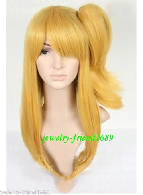 Wholesale&amp heat resistant LY free shipping&gt&gt&gtNew Cosplay Fairy Tail Lucy Silver Soul Gold Heat wig + Clip on Ponytail |