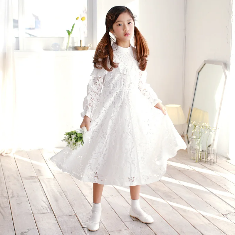 Весенние платья для девочек Новинка года, платье принцессы для малышей белое детское кружевное платье с цветочной вышивкой для девочек одежда для малышей#3982