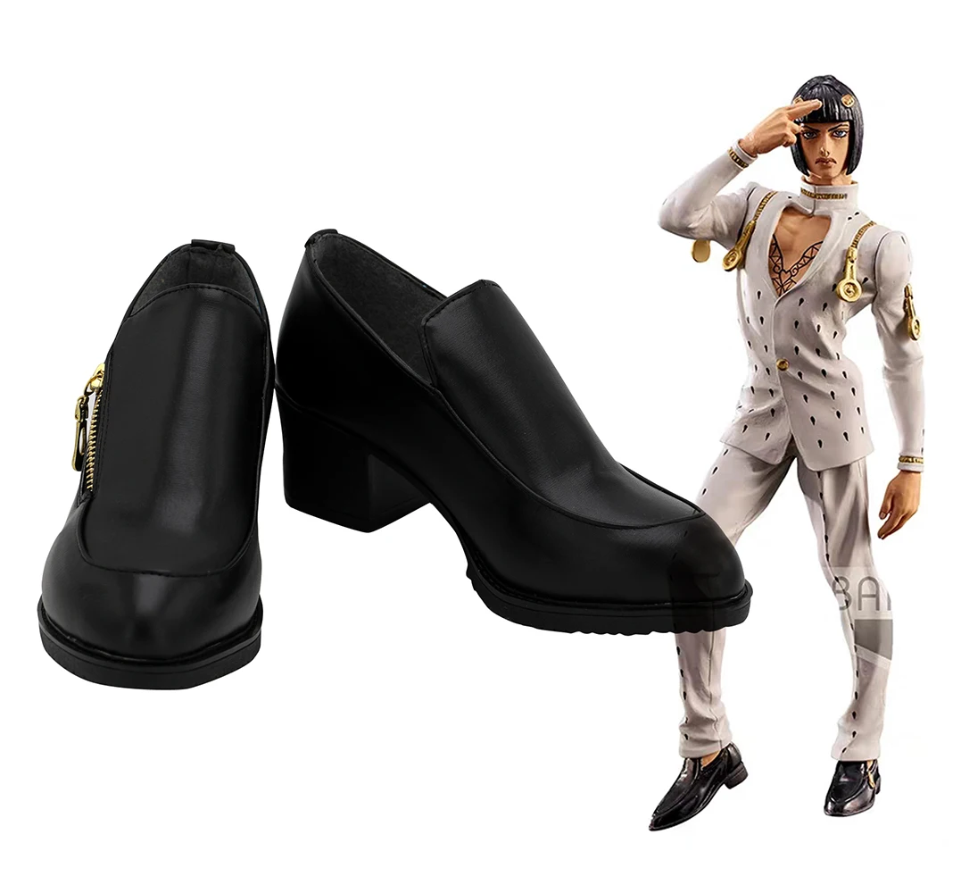 

Jojo's Bizarre Adventure Bruno Bucciarati Customized Black Shoes Cosplay Boots With Zipper for Halloween Costume Accessories