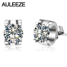 Твердые 9 К белого золота Серьги-гвоздики уникальный минимальным зубец Установка 1.6 cttw Имитация Алмазный леди Обручение Свадебные Серьги