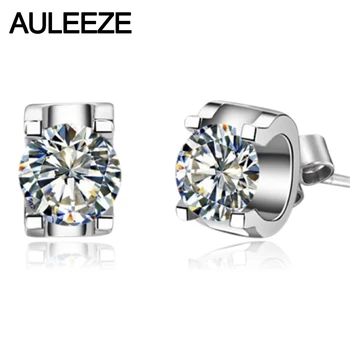 

Solid 9K White Gold Stud Earrings Unique Minimal Prong Setting 1.6CTTW Simulated Diamond Lady Engagement Wedding Earrings