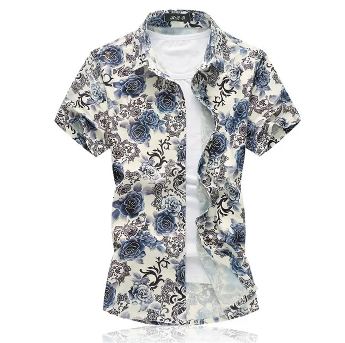 Для мужчин лето Мерсеризованный Хлопковое платье рубашка Slim Fit короткий рукав 6XL 7 xlcasual Camisetas Masculinas цветочный социальных Рубашки для