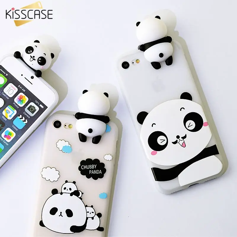 KISSCASE Cute 3D Panda Phone Cases For iPhone 6 6S Plus 7 8 Soft TPU X Back Covers With String Fundas |