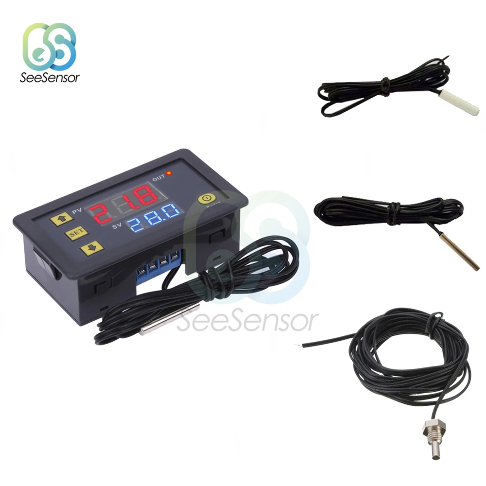 

W3230 DC 12V 24V 110V 220V AC LED Digital Temperature Controller Thermostat Heating Cooling Control Switch Instrument NTC Sensor