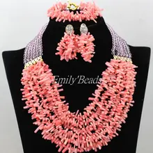 Последняя чудесная свадьба в Африканском нигерийском стиле персиковые розовые кораловые бусы Набор украшений для костюма свадебный ювелирный набор CJ529