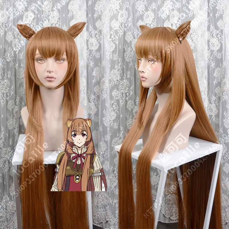 

The Rising of the Shield Hero Raphtalia Rafutaria 100cm Long Brown Heat Resistant Hair Cosplay Costume Wig + Ears Hairpins