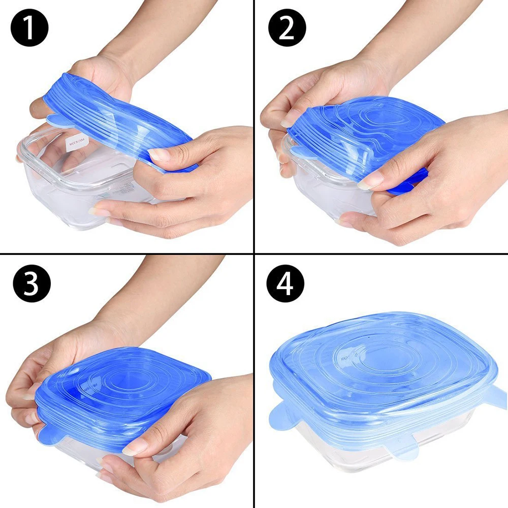 6PCS/Set Reusable Silicone Lids Stretch Suction Cover Cooking Pot Pan Silicone Cover Pan Spill Lid Stopper Home Bowl Cover