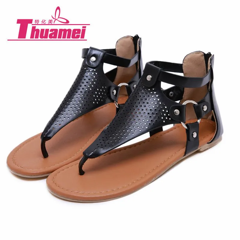 

Fashion Flat Women Sandals Gladiator Spring Summer Shoes Woman Black White Comfortable Size 35-43 #Y0320019Q