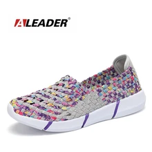 Aleader ручной работы женские тканые Туфли летние подушки прогулочная обувь на плоской подошве для женщин Повседневная легкая обувь слипоны модные