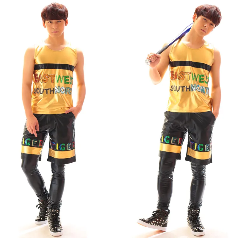 Summer Men's Sequined Vest costumes Shorts clothing set male