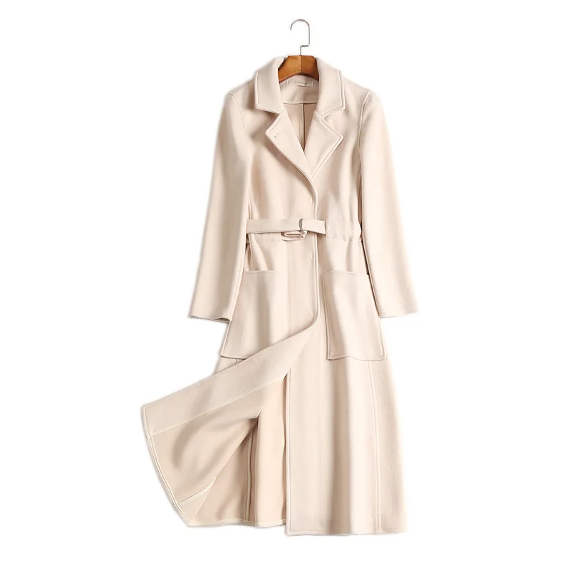 Nagodo Womens Wool Coats 2018 Winter Fall Double sided Cashmere Ladies Coats Apricot Woman Casual Slim X-long Female Overcoat