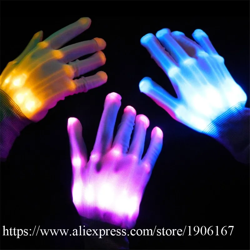 A Pair LED Color Changing Lighting Gloves Flashing Skeleton Hallowamas Stage Props Flash Gloves For Holiday Party Events Shows02