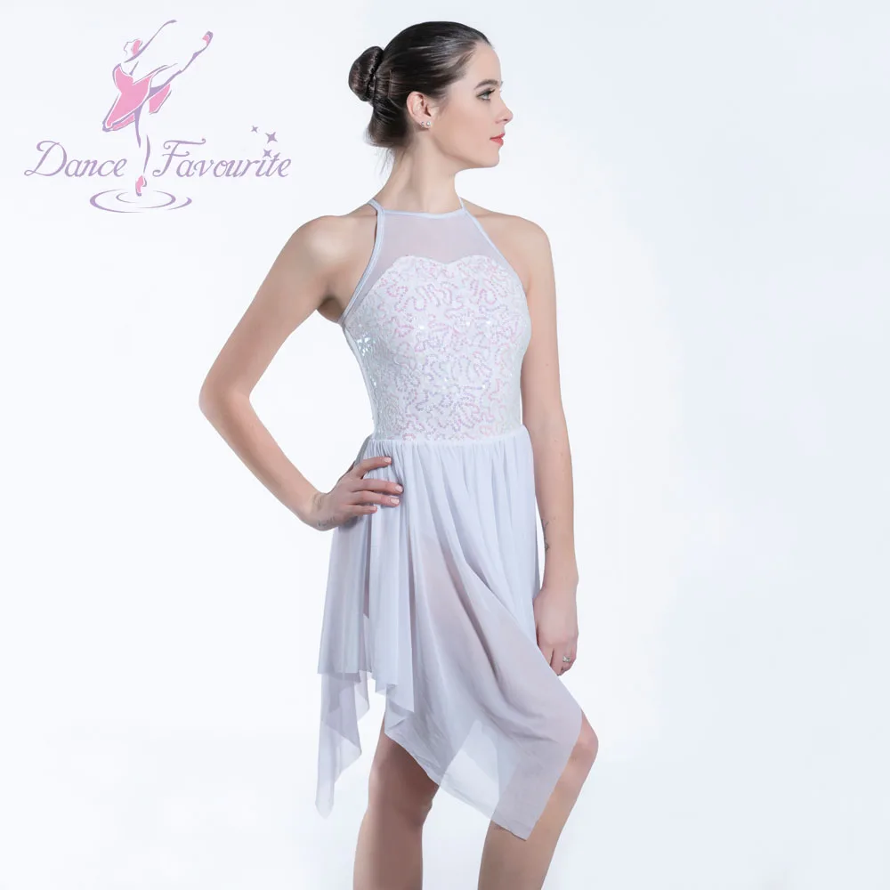 White Sequin Lace Bodice ballet dress Girl& women stage performance ballet costume Lyrical Dance Dress