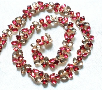 

free shipping 1 yard/lot brilliant gorgeous red brown acryl rhinestone metal chain in gold color for dresses sewing decoration