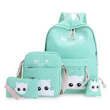 free shipping green cat backpacks for teenager school bag for girls set 4 green teenagers backpack