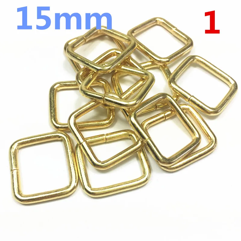 1  15mm Rectangle Metal Dee Ring D Webbing Belt Ribbon Buckle Strap Adjuster (gold)