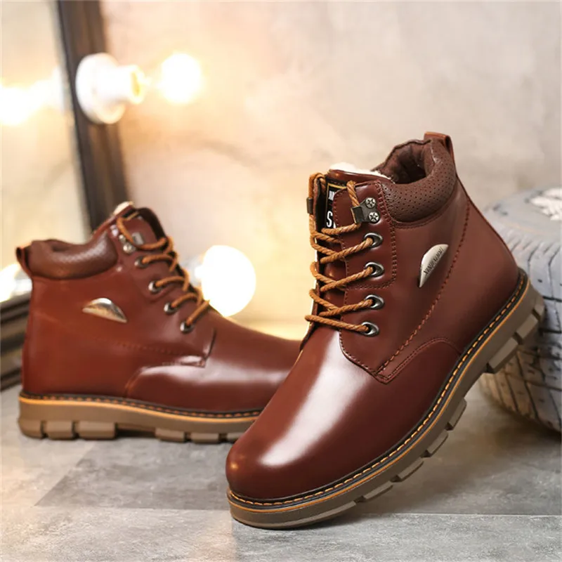 Homens Do No Black De Curto Manter Estilo New Neve Quente Da Brand X339 Inverno Botas brown Couro Impermeável Genuíno FfaI0Hx