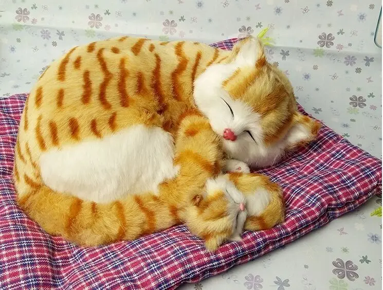 online Cerca de 30x25 CM amarelo gato dormindo modelo, mother baby cat, polietileno peles artesanato Figurinhas decoração da casa de brinquedo de presente a2705