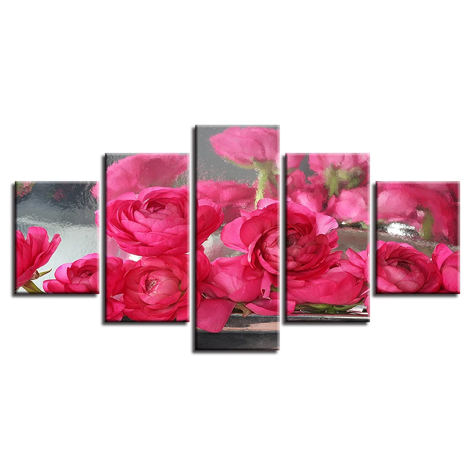 Buy Modern Painting Canvas Print 5 Panels Lovely Red