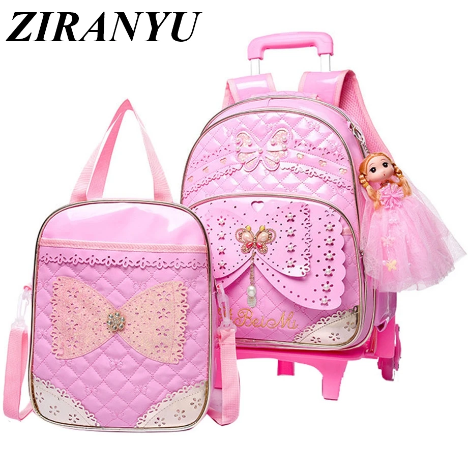 

Kids girls Trolley Schoolbag set Luggage Wheeled Book Bags Backpack Latest Removable Children School Bags With 2/6 Wheels Stairs