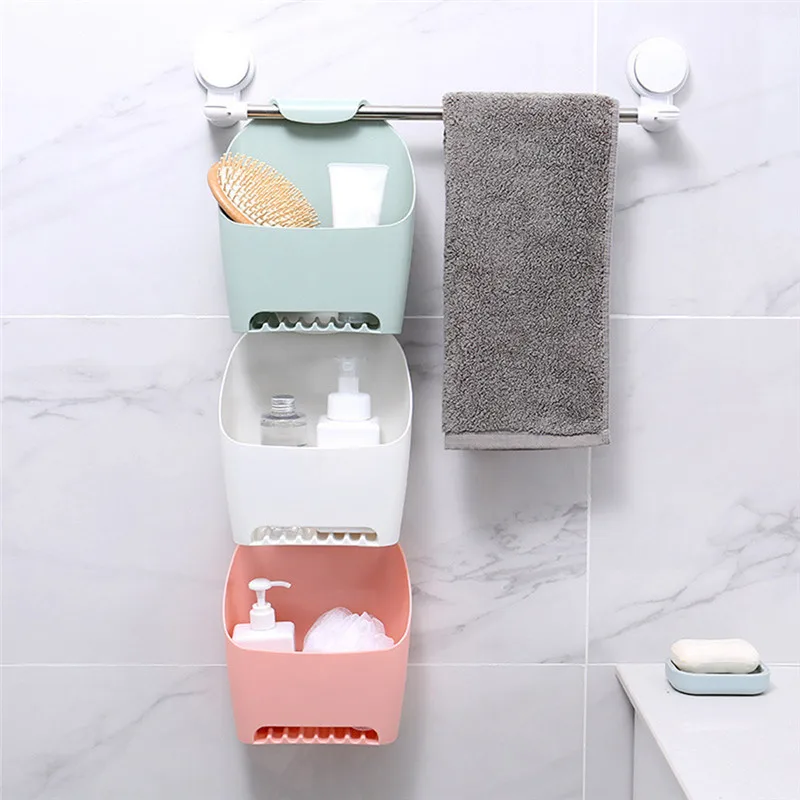 

Household Storage Basket Containers Storage Mechanism Strong Sucker Creative Plastic Shelf Bathing Room Organizer #52520
