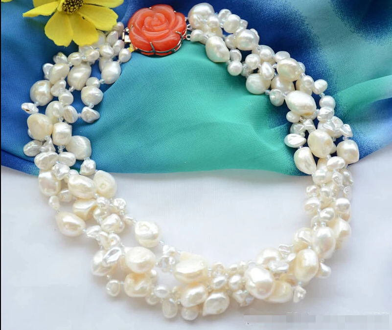 

FREE shipping>>>>Z6469 4strands 15mm WHITE BAROQUE freshwater cultured pearl bracelet 18inch