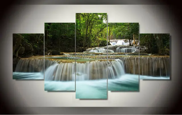5 Panel Waterfall Painting Canvas Wall Art Picture Home Decoration 5 Panel Waterfall Painting Canvas Wall Art Picture Home Decoration Living Room Print Large F 1037