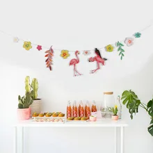 Hawaiian Party Decoration Tropical Palm Leaves Paper Garland Banner For Flamingo Party Luau Beach Summer Birthday Party Decor