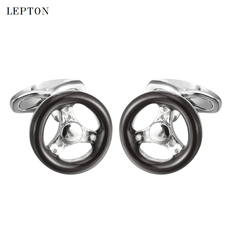 

Newest Car Wheel Cufflinks for Mens Shirt Cuff links Lepton Brand High Quality Brown Black Enamel Wheel Cufflink