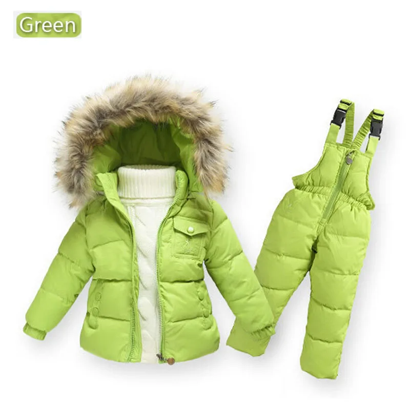Комплект зимней одежды для детей лыжный костюм для мальчиков комплект куртка-пуховик для девочек+ комбинезон одежда для маленьких мальчиков/девочек 1–6 лет - Цвет: Зеленый
