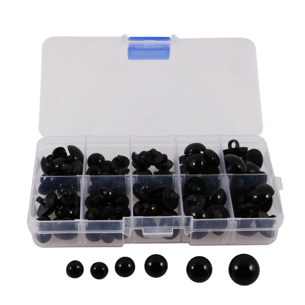 100 Pieces Plastic Black Half Ball Mushroom Shank Buttons Sewing Buttons DIY Bear Animal Toys Eyes Kids Craft