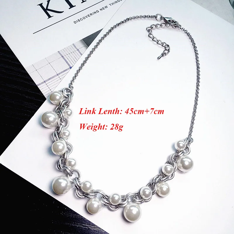 

Link Length 45cm Trendy White Simulated Pearl Wave Pendant Necklaces Link Chain Dress Sweater Accessories Gifts