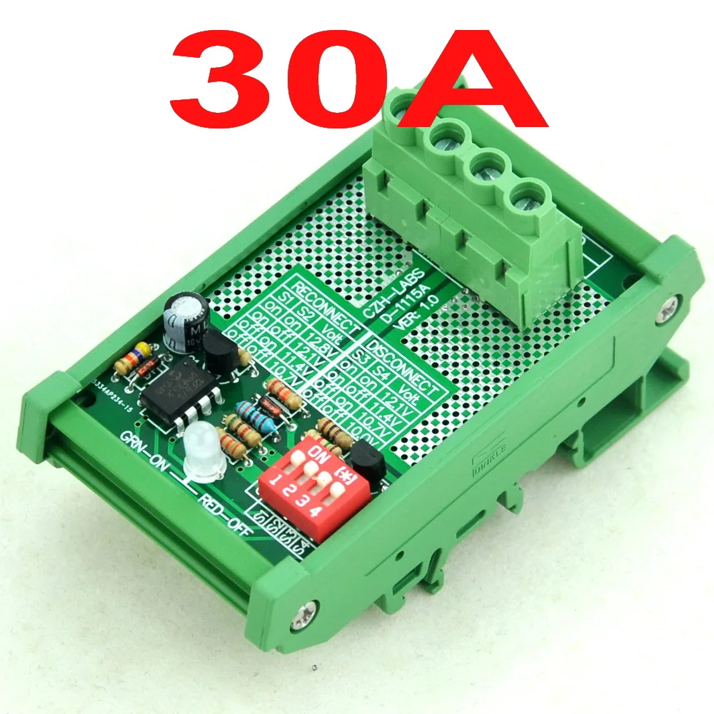 

DIN Rail Mount LVD Low Voltage Disconnect Module, 12V 30A, Based on MCU - MOSFET.