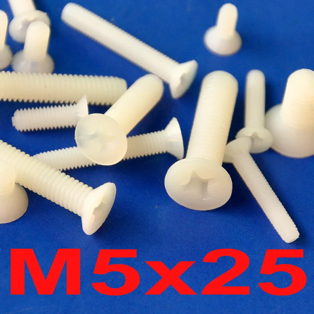 

( 100 pcs/lot ) Metric M5 x 25mm Nylon Phillips Flat Head Countersunk CSK Screw.