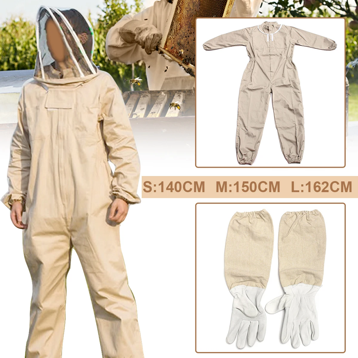 

Unisex Details about Cotton Beekeeper Bee Suit Smock + Beekeeping Protective Goatskin Gloves Gray+White Safely Clothes S M L