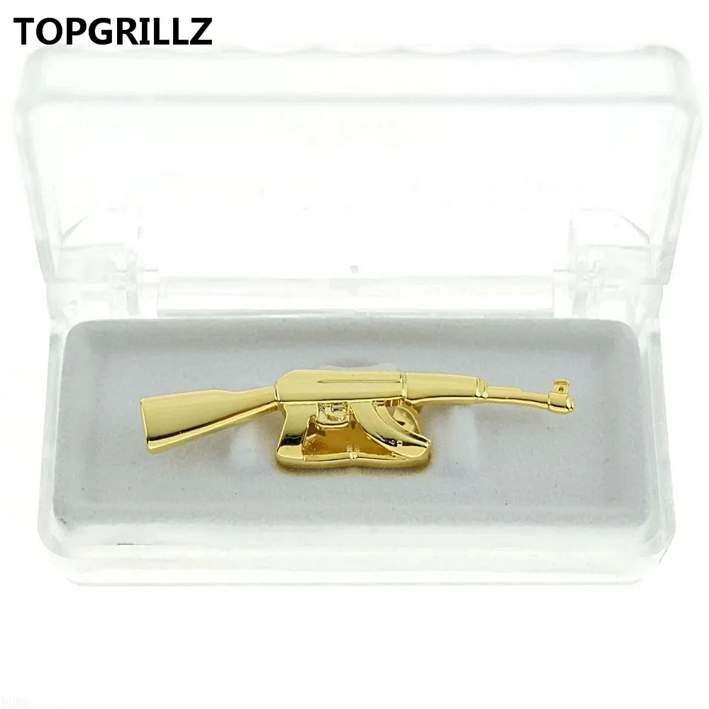 TOPGRILLZ мужские Новые Позолоченные с открытым лицом, Корона скорпиона, однозубные грили, крышка, глянцевая полировка, хип-хоп Bling Grillz - Окраска металла: Gold AK 47