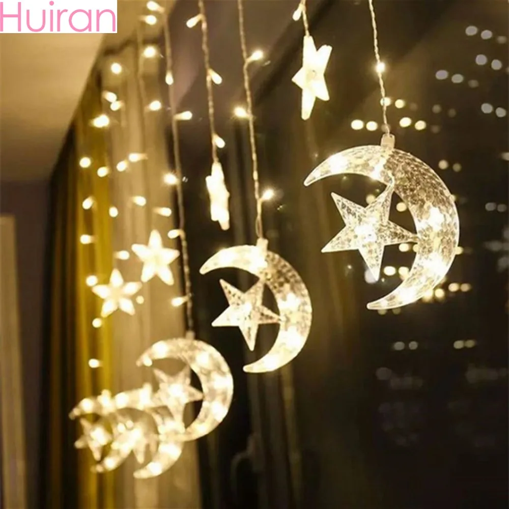 Huiran 2.5m stars moon colorful curtain lights Muslim Islamic