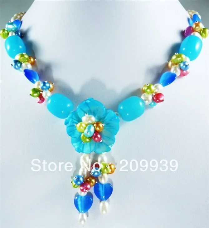 

huij 001864 6 style jewelry multicolor pearl turquoise pink jade necklace shell buckle 4.30
