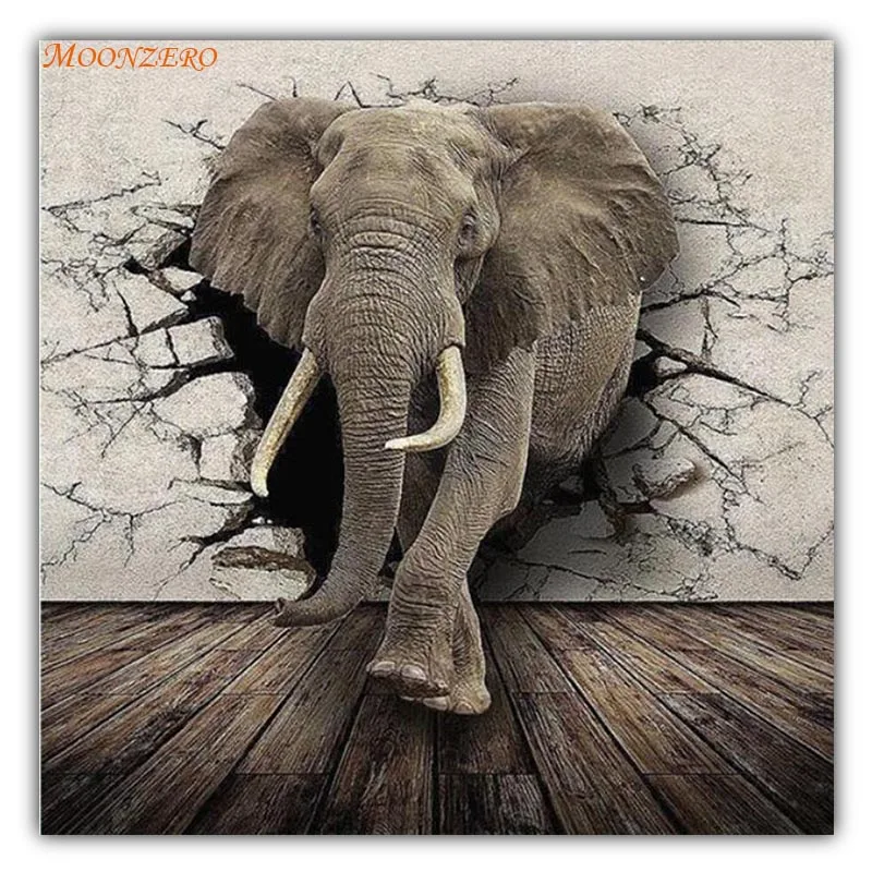 

5D DIY Diamond Embroidered Elephant Wall Crack Paint Cross Stitch Diamond Full Rhinestone Mosaic Decoration Pendant