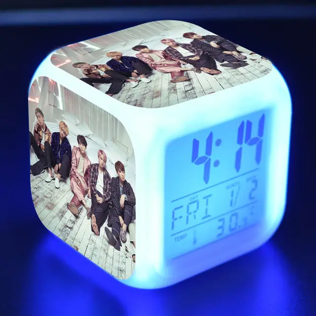 KPOP BTS Cubic Digital Alarm Clock Color Changing Clock Bangtan Boys LED Creative Night Lightin